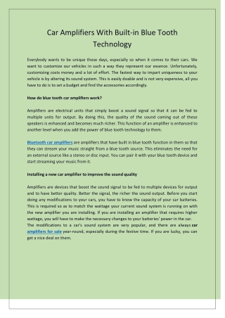 Car Amplifiers With Built-in Blue Tooth Technology