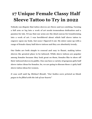17 Unique Female Classy Half Sleeve Tattoo to Try in 2022