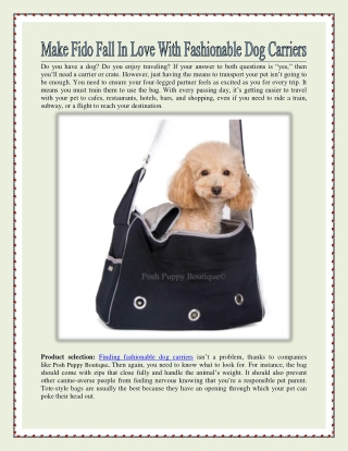 Make Fido Fall In Love With Fashionable Dog Carriers