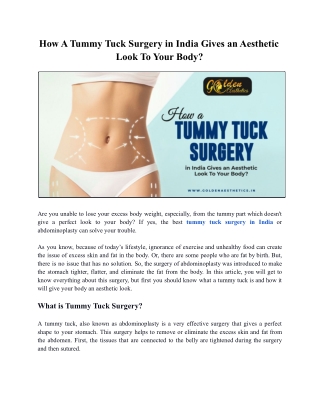 How A Tummy Tuck Surgery in India Gives an Aesthetic  Look To Your Body_