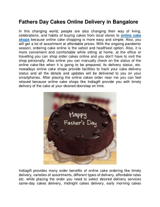 Fathers Day Cakes Online Delivery in Bangalore