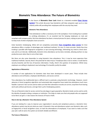 Biometric Time Attendance The Future of Biometrics