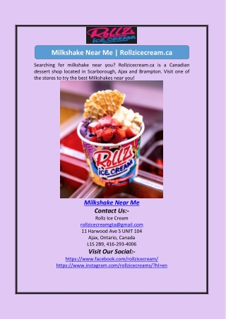Milkshake Near Me | Rollzicecream.ca