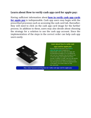 Learn about How to verify cash app card for apple pay:
