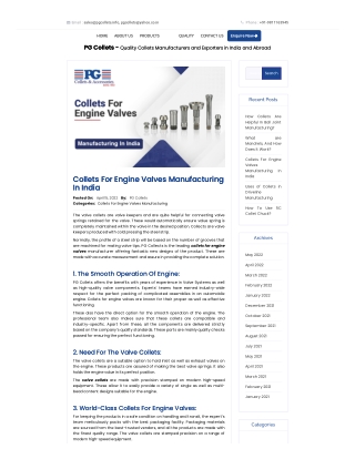 Collets For Engine Valves Manufacturing In India - PG Collets
