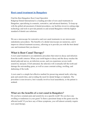Root canal treatment in Bangalore