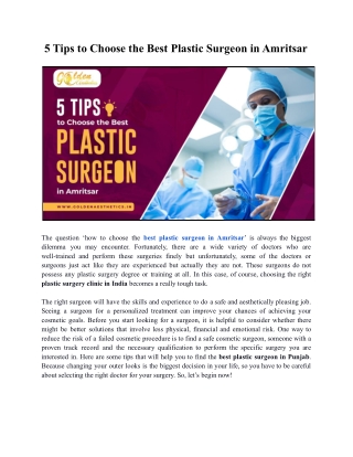 5 Tips to Choose the Best Plastic Surgeon in Amritsar