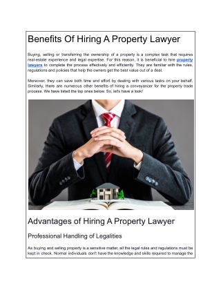 Benefits Of Hiring A Property Lawyer