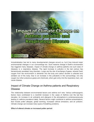 Impact of Climate Change on Asthma patients – Dr. Sheetu Singh