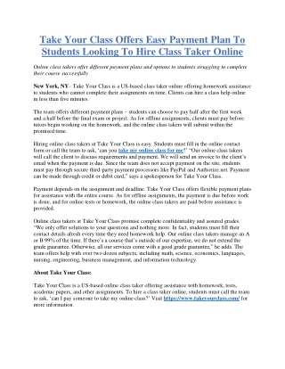 Take Your Class Offers Easy Payment Plan To Students Looking To Hire Class Taker Online