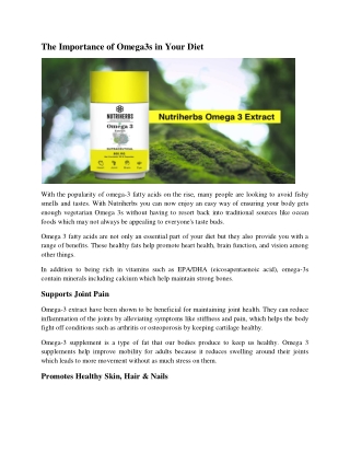 The Importance of Omega3s in Your Diet