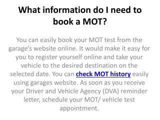 What information do I need to book a MOT?