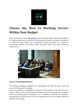Choose the Best Ce Marking Service Within Your Budget