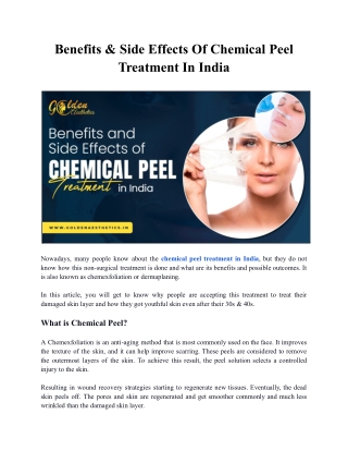 Benefits & Side Effects Of Chemical Peel Treatment In India