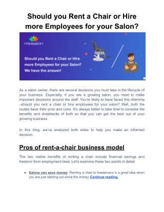Should you Rent a Chair or Hire more Employees for your Salon