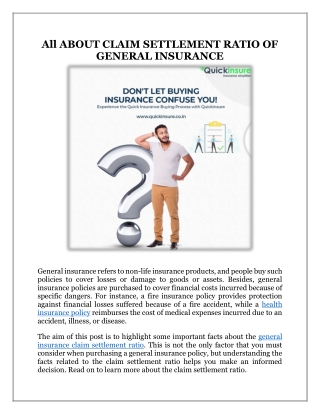 Claim Settlement Ratio of General Insurance - Quickinsure