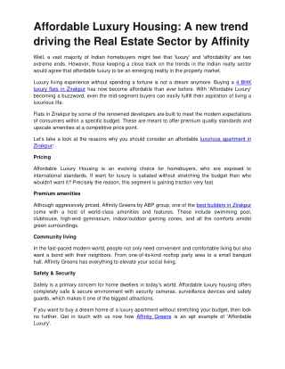 Affordable Luxury Housing-A new trend driving the Real Estate Sector by Affinity