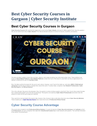 Best Cyber Security Courses in Gurgaon  Cyber Security Institute
