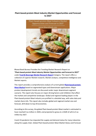 Plant-based-protein Meat Industry Market Opportunities and Forecast to 2027