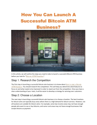 How to Start a Bitcoin ATM Business