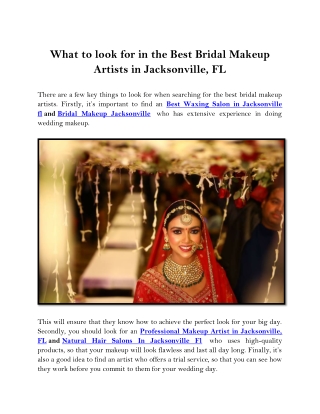 What to look for in the Best Bridal Makeup Artists in Jacksonville, FL