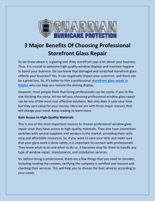 3 Major Benefits Of Choosing Professional Storefront Glass Repair