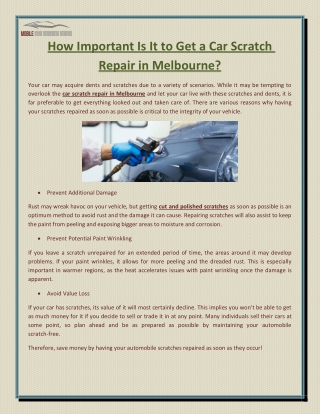 How Important Is It to Get a Car Scratch Repair in Melbourne