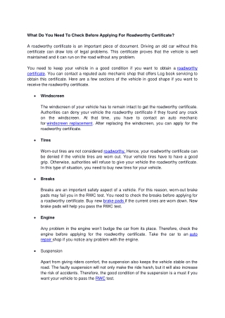 What Do You Need To Check Before Applying For Roadworthy Certificate?