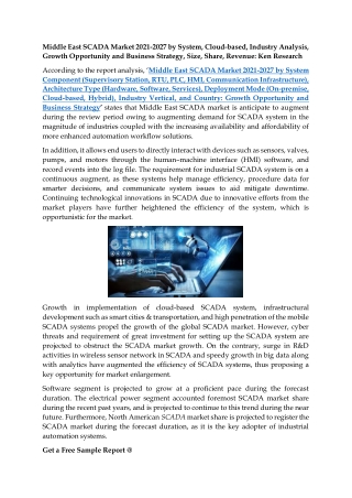 Middle East SCADA Market 2021-2027 by System, Cloud-based, Industry Analysis