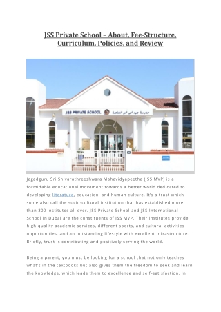 JSS Private School – About Fee-Structure Curriculum Policies and Review