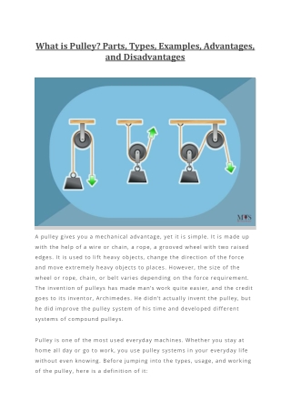 What is Pulley - Parts Types Examples Advantages and Disadvantages