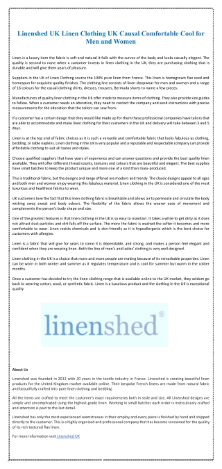 Linenshed UK Linen Clothing UK Causal Comfortable Cool for Men and Women