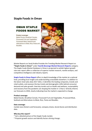 Oman Staple Foods Market Research Report 2021-2026
