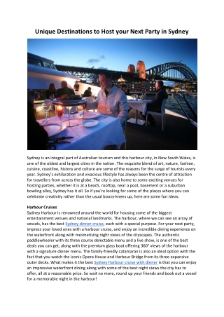 Unique Destinations to Host your Next Party in Sydney