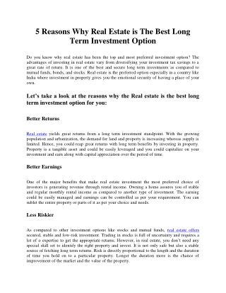 5 Reasons Why Real Estate is The Best Long