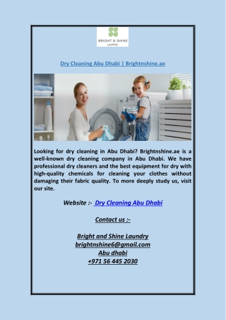 Dry Cleaning Abu Dhabi  Brightnshine.ae