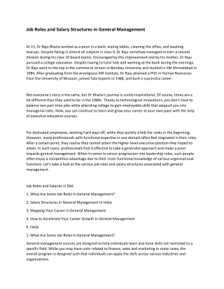 Job Roles and Salary Structures in General Management