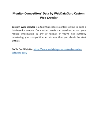 Monitor Competitors’ Data by WebDataGuru Custom Web Crawler