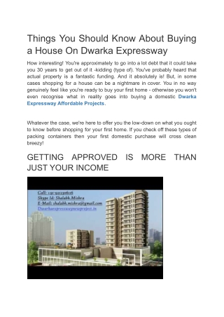 Things You Should Know About Buying a House On Dwarka Expressway