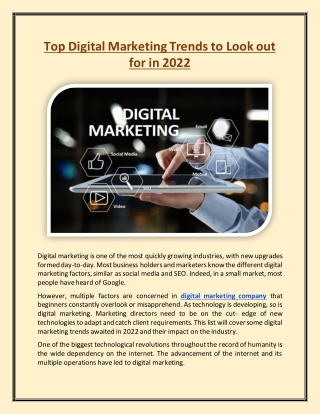 Top Digital Marketing Trends to Look out for in 2022