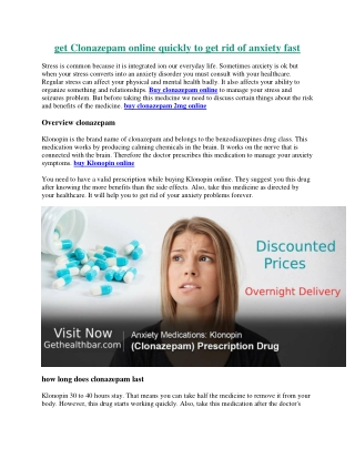 get Clonazepam online quickly to get rid of anxiety fast