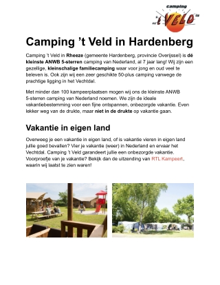 Camping ’t Veld in Hardenberg