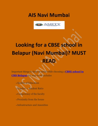 Looking for a CBSE school in Belapur (Navi Mumbai)? MUST READ