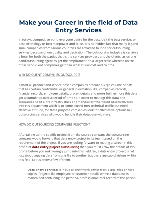 Make your Career in the field of Data Entry Services