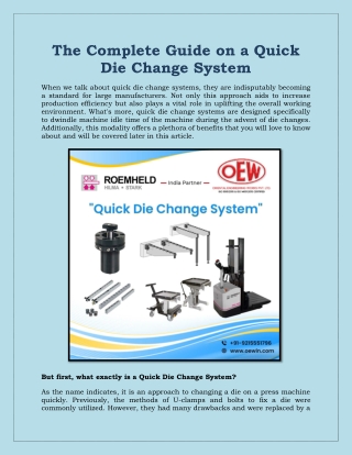 The complete guide on a Quick Die Change System