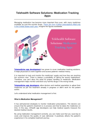 Telehealth Software Solutions Medication Tracking Apps