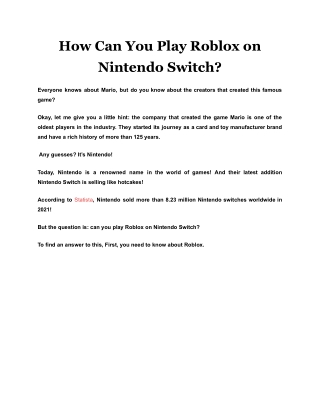 How Can You Play Roblox on Nintendo Switch?