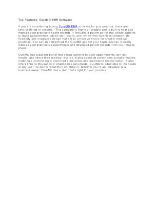Top Features: CureMD EMR Software