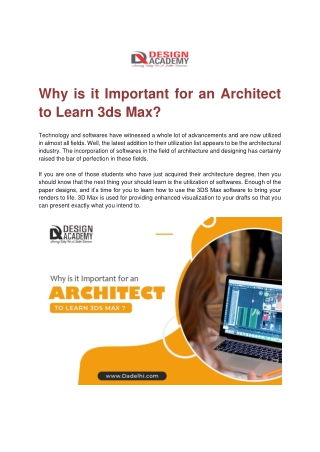 Why is it Important for an Architect to Learn 3ds Max