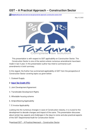 GST – A Practical Approach – Construction Sector